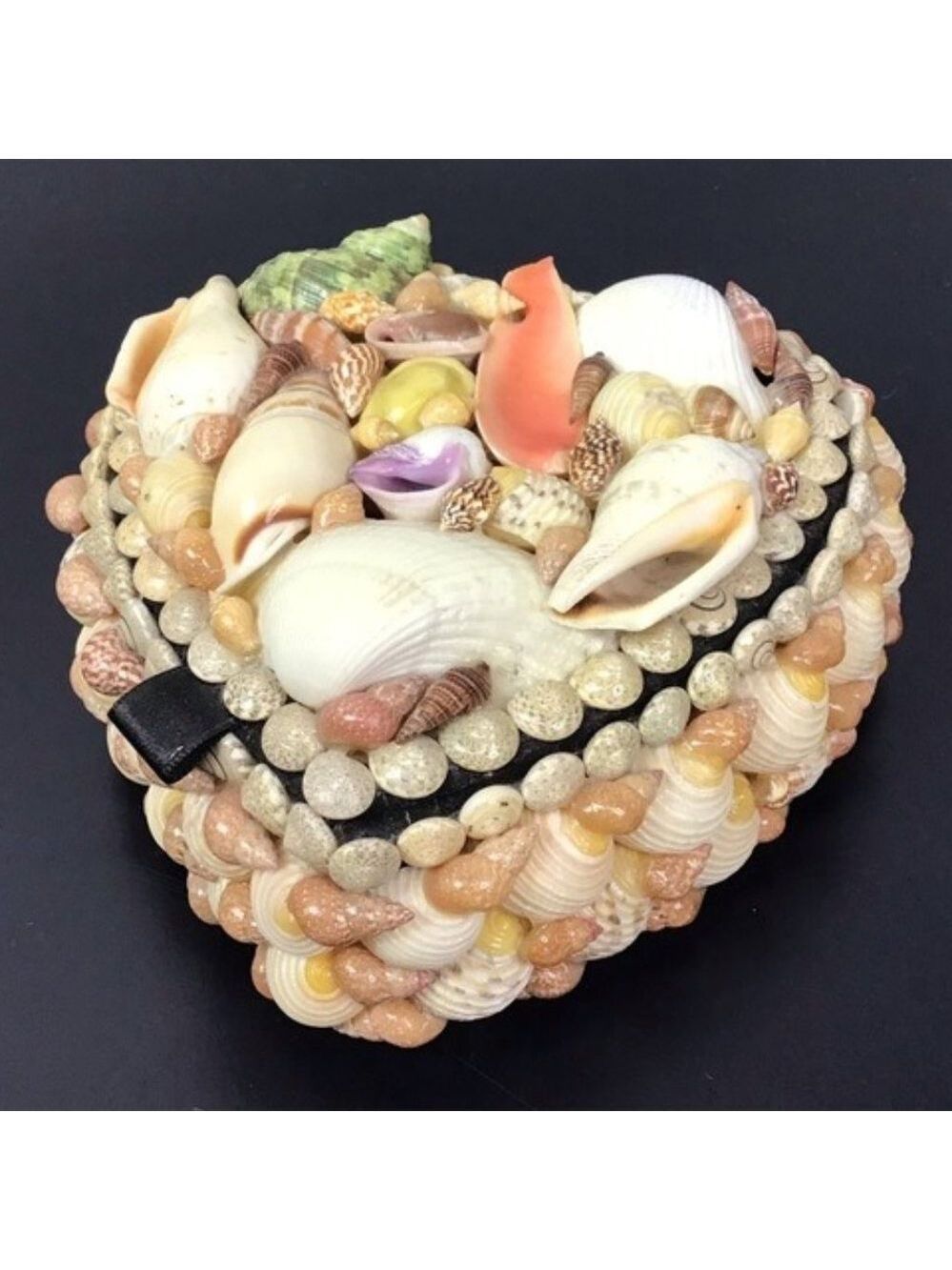 Vintage large heart shell jewelry box